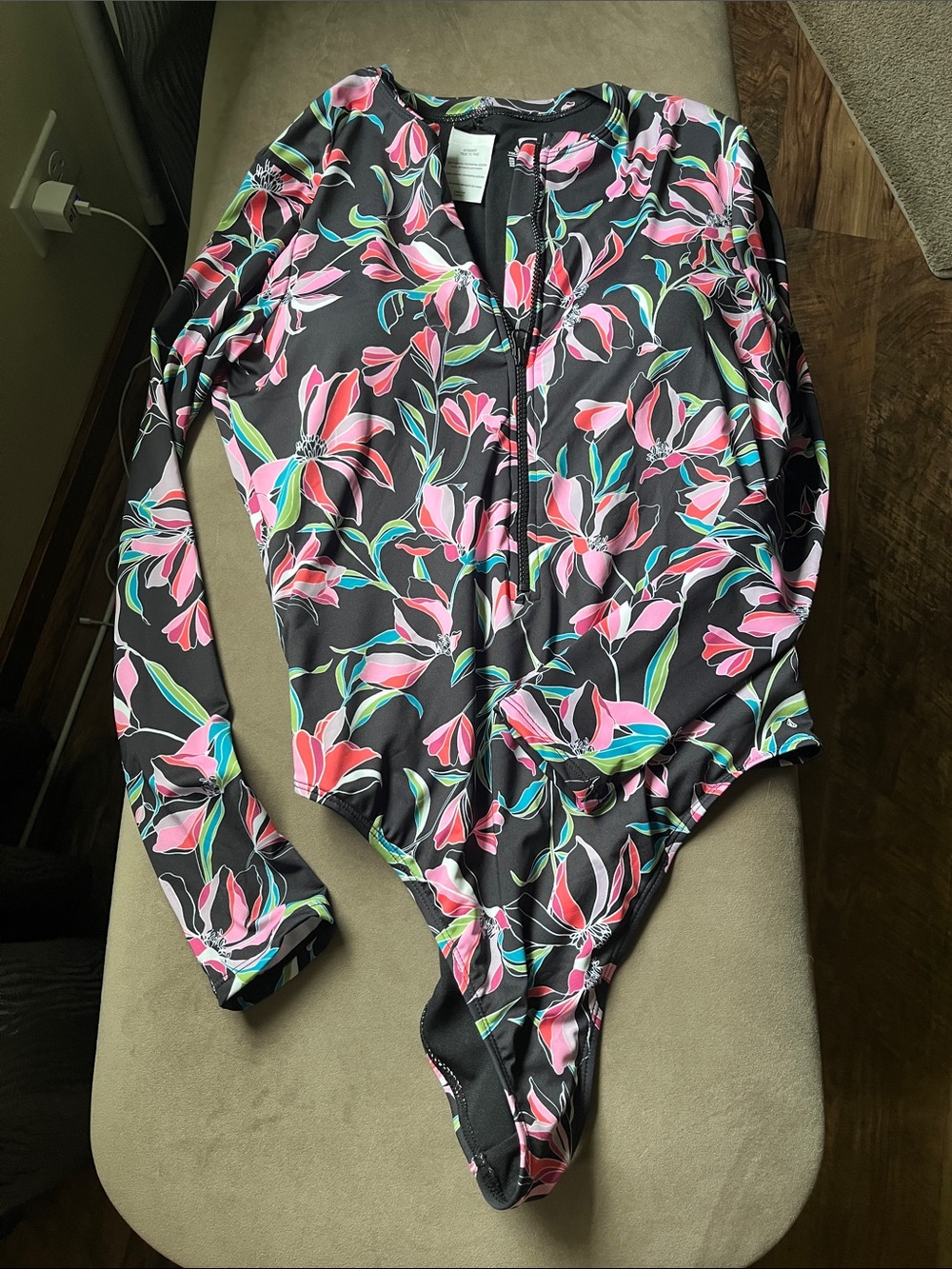Volcom Dream in Bloom Cheeky Surf Suit Long-Sleeve Floral Zip One-Piece Swimsuit